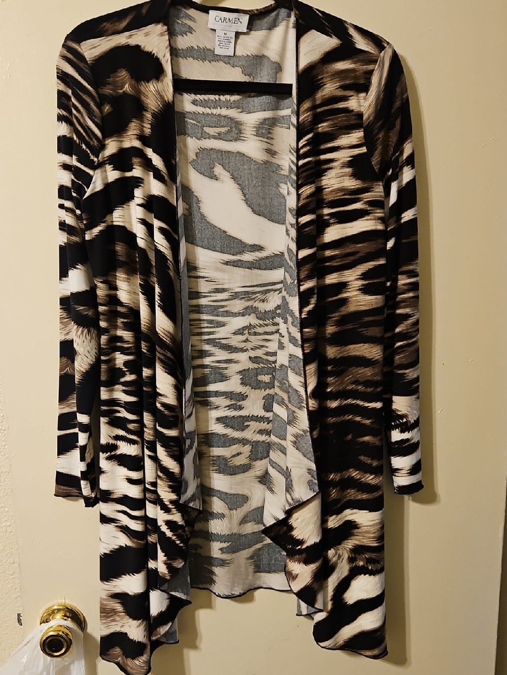 Carmen Marc Valvo Black & Brown Animal Print Open-Front Cardigan - Picture 4 of 5